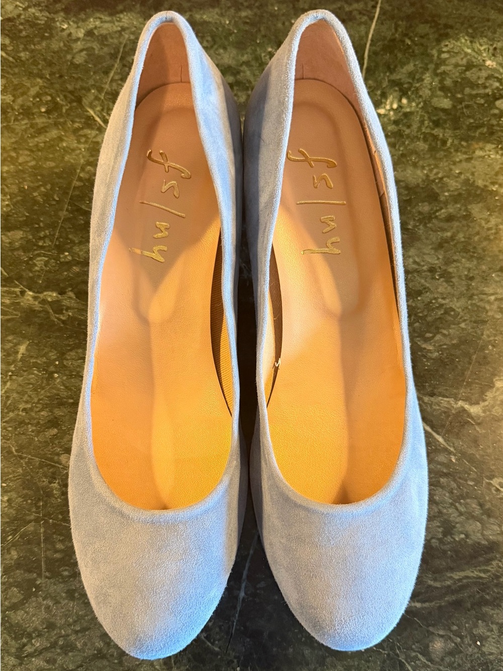French sole fs/ny blue suede round heel pumps size 8.5 new